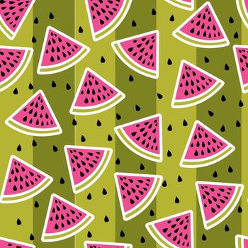 seamless pattern with watermelon on a striped background vector