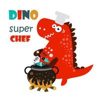 lindo dinosaurio cocinero, chef. ilustración vectorial vector
