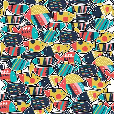 Seamless pattern of the cute fishes. set
