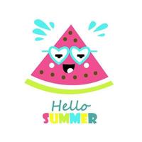 Cute watermelon with glasses. Sweet summer. Cartoon vector