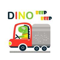 lindo conductor de dinosaurio con coche, furgoneta. ilustración vectorial vector