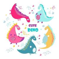 Cute vector color dinosaurs. Set