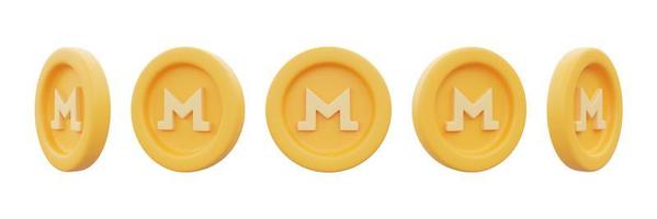 Set of golden Monero coins isolated on white background,cryptocurrency,blockchain technology,minimal style.3d rendering. photo