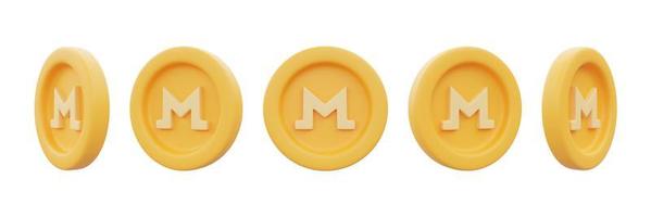 Set of golden Monero coins isolated on white background,cryptocurrency,blockchain technology,minimal style.3d rendering. photo