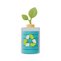 icono de carga de batería y ecología con hoja verde, ahorro de energía inteligente, feliz día de la tierra, día mundial del medio ambiente, eco amigable, renderizado 3d. foto