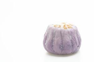 taro bun with white sugar cream and nut on white background photo