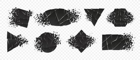 Shape explosion broken and shattered flat style design vector illustration set