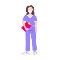 Surgeon doctor standing with clipboard and face mask flat style design vector illustration