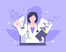 Online doctor medical service concept with doctor in the laptop vector illustration.