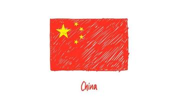 China National Country Flag Marker or Pencil Sketch Illustration Vector