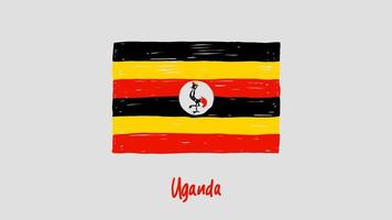 Uganda National Country Flag Marker or Pencil Sketch Illustration Vector