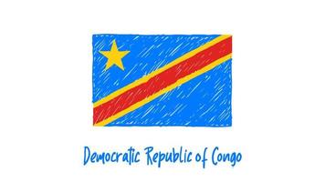 Democratic Republic of Congo National Country Flag Marker or Pencil Sketch Illustration Vector