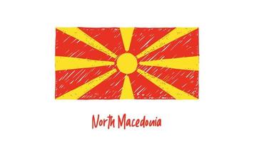 North Macedonia National Country Flag Marker or Pencil Sketch Illustration Vector