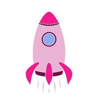 cohete rosa, linda nave espacial, icono de inicio del lanzador. ilustración para impresión, fondos, cubiertas, empaques, tarjetas de felicitación, carteles, pegatinas y textiles. aislado sobre fondo blanco. vector