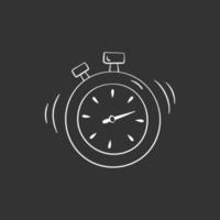 Stopwatch in doodle style, vector illustration. Timer icon for print and design. Clock symbol for sport and quiz game. Isolated chalk element on a black background. Stopwatch outline sign hand drawn