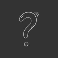 Question mark hand drawn in doodle style, vector illustration. Icon question symbol for print and design. Quiz and Exam concept, isolated element on a black background. Graphic sign ask and fqa