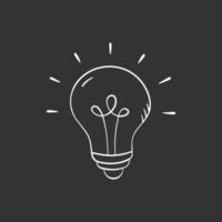 Bulb ligh in doodle style, vector illustration. Hand drawn idea icon, isolated element on black background. Lightbulb graphic symbol  for print and design