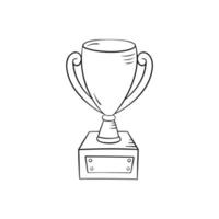 Winner cup in doodle style, vector illustration. Award for first place in sports game. Golden trophy to the winner of the competition. Isolated element on a white background. Graphic icon of prize