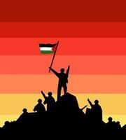 illustration of silhouette of a person with a palestine flag vector