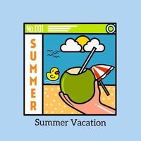 ilustración de coco en la playa de verano, perfecta para imprimir, etc. vector