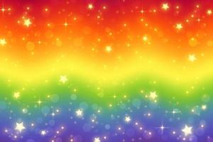fondo de fantasía del arco iris. ilustración ondulada holográfica. cielo multicolor brillante con estrellas y bokeh. vector. vector