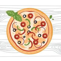 Pizza with olives and tomatoes vector