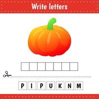 Educational game for kids. Crossword Vegetable.Pumpkin. vector