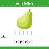 Educational game for kids. Crossword Fruit. Pear. vector