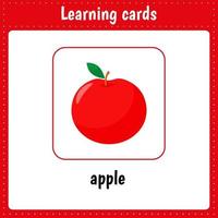 Learning cards for kids. Apple.Preschool activity for children. vector