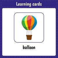 Learning cards for kids. Balloon. Preschool activity for children. vector