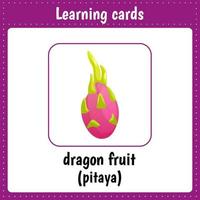tarjetas de aprendizaje para niños. Fruta. Dragon de fruta. pitaya. vector