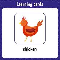 Learning cards for kids. Chicken. vector