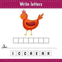 Educational game for kids. Crossword. Chicken. Animal. vector