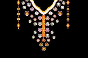 patrón étnico geométrico, moda de diseño de collar bordado de flora para blusa de mujer vector