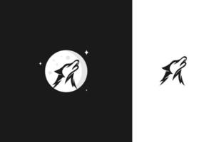 silhouette illustration of Howling Wolf with Moon logo design vector