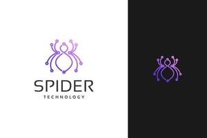 minimal spider tech technology logo design vector