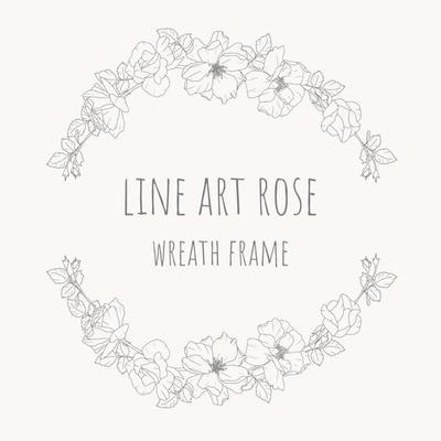 doodle line art rose flower bouquet wreath frame with copy space for textdoodle line art rose flower bouquet wreath frame