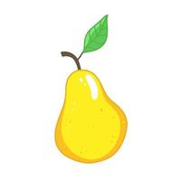 Yellow pear with a leaf in cartoon style. Vector isolated fruit food illustration.