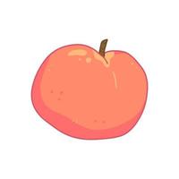 Pink peach in a cute cartoon style. Vector food isolated illustration.