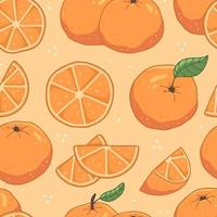 Seamless pattern with whole oranges and slices. Vector fruit illustration background.