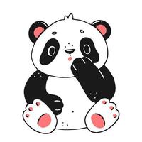 Cute little surprised panda in a simple cartoon linear style. Vector animal illustration.