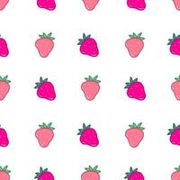 Seamless pattern with cute pink strawberries in cartoon style. Vector food illustration background.