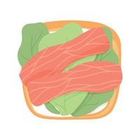 sándwich con pescado y ensalada. tostadas de salmón. ilustración vectorial en estilo de dibujos animados. desayuno saludable vector