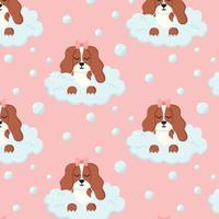 Pattern with a cute dog in the foam. Dog in foam. Vector illustration.