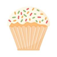 Delicious beautiful cupcake in sugar glaze. homemade muffin. Appetizing dessert for birthdays, weddings and other holidays. Logo for bakeries. vector illustration.