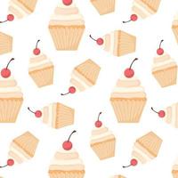 Pattern with cupcake and cherry. pattern with muffin with cream. Vector illustration in cartoon style.