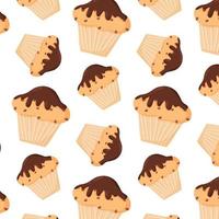 Pattern with chocolate cupcake. pattern with muffins in chocolate. Vector illustration in cartoon style.