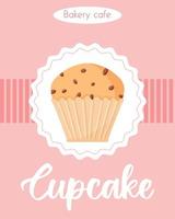 Poster with Delicious beautiful cupcake with raisins. Banner with homemade muffin. Flyer for bakeries and pastry shops.vector illustration. vector