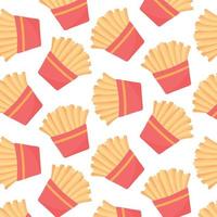 Pattern with french fries in a red box.  pattern with fast food. Vector illustration in cartoon style.