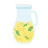 Jug with lemonade. Lemonade with lemon slices and mint. Homemade drink. Vector illustration in cartoon style.
